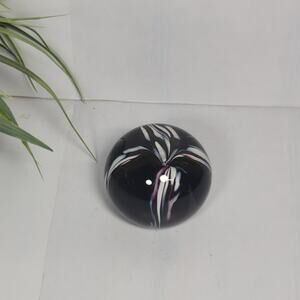 Retro Round Art Glass Paperweight, Purple & White Swirls, Iris-Like Design